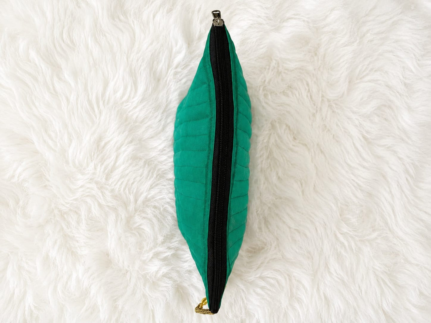 Emerald Green Quilted Cotton Cosmetic Pouch