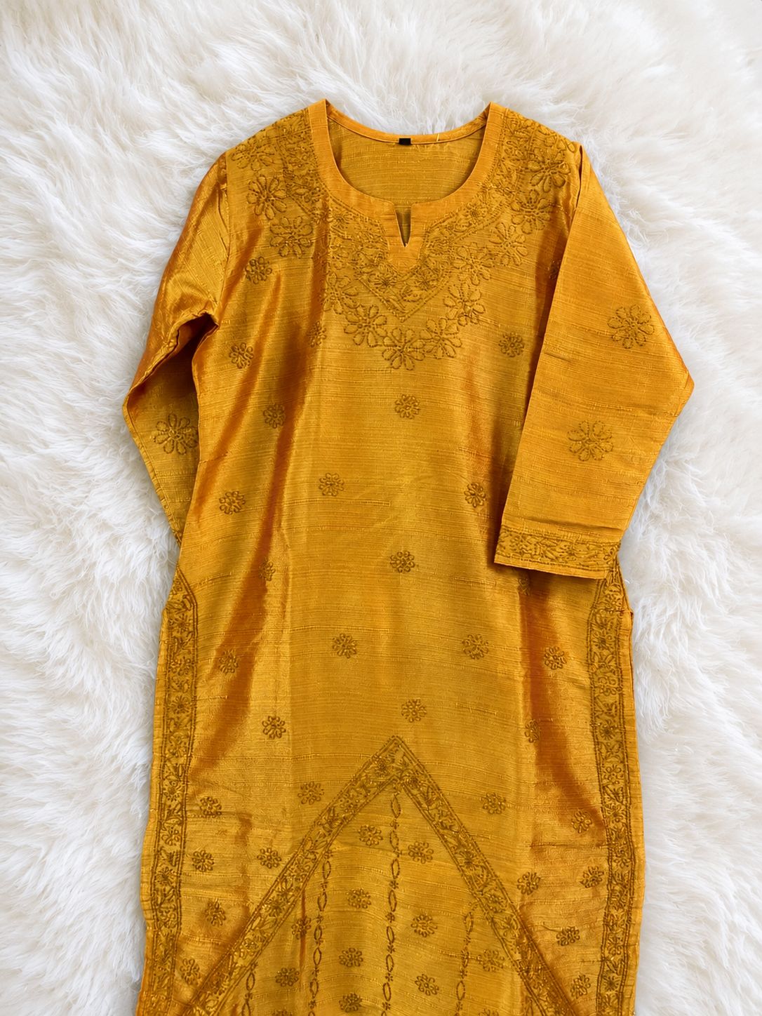 Golden Hand Embroidered Straight Kurti