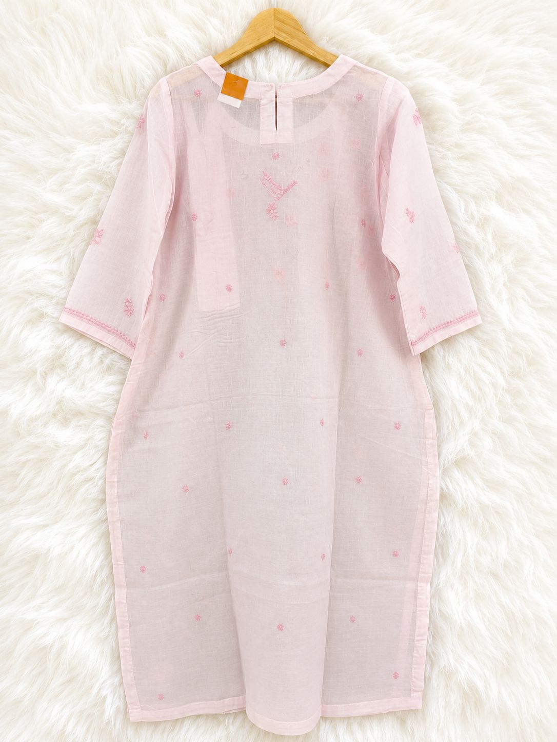 Blush Pink Bird Embroidered Cotton Kurti
