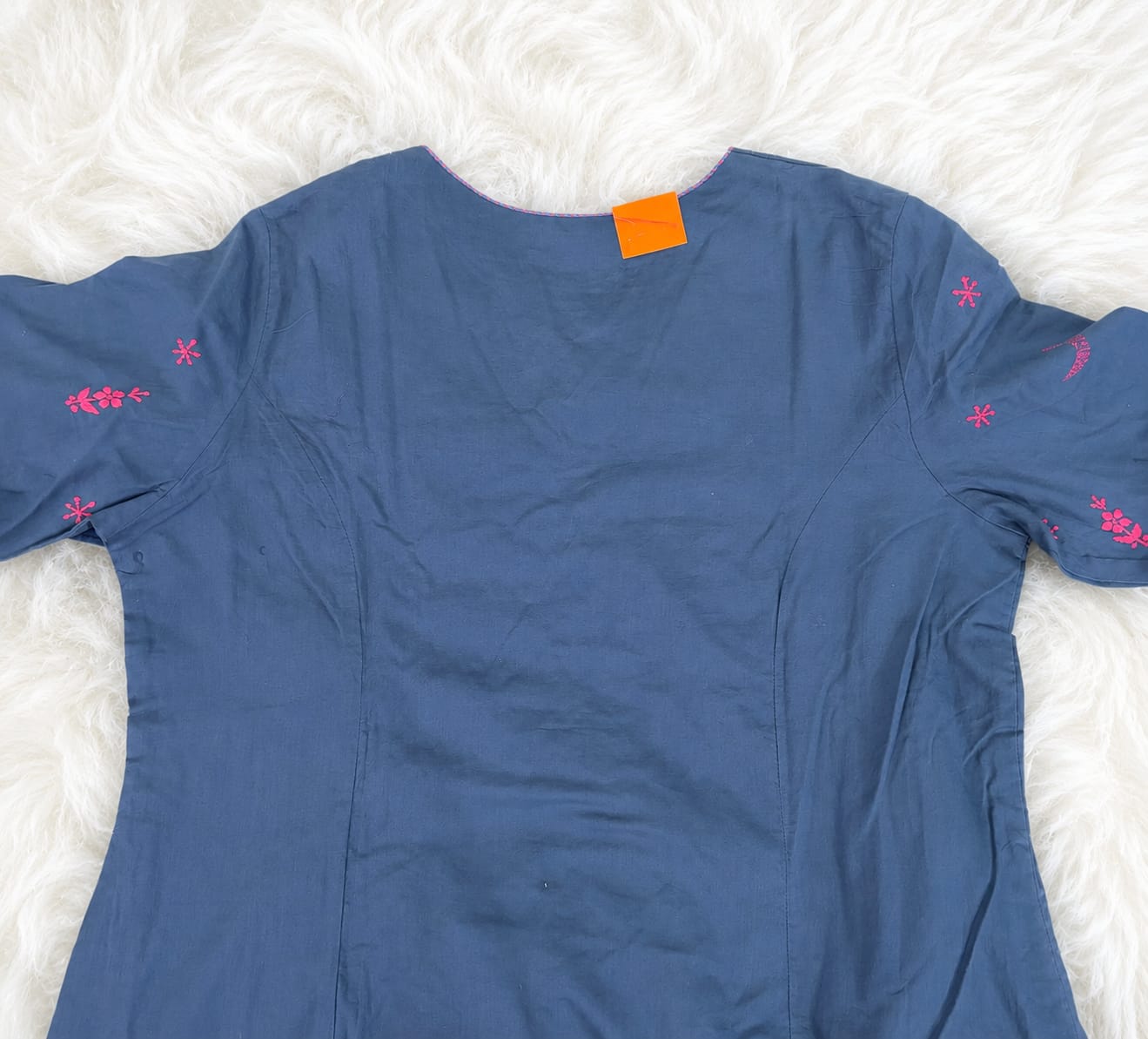 Midnight Blue Hand Embroidered Cotton Kurti