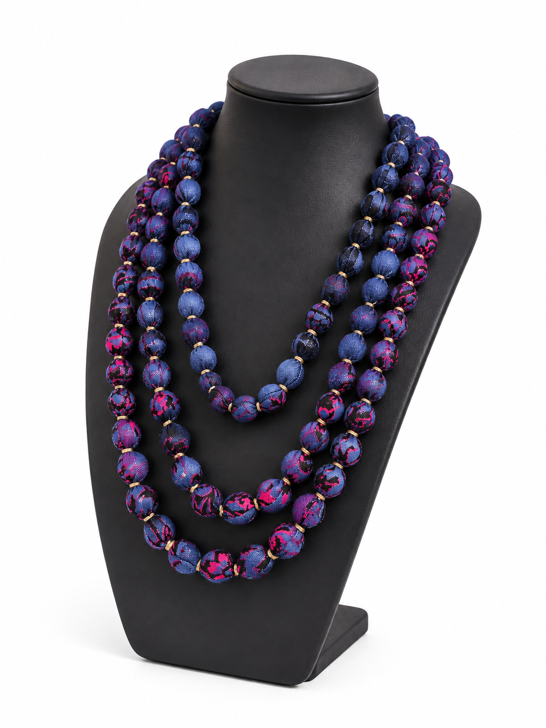 Midnight Bloom Fabric Bead Necklace