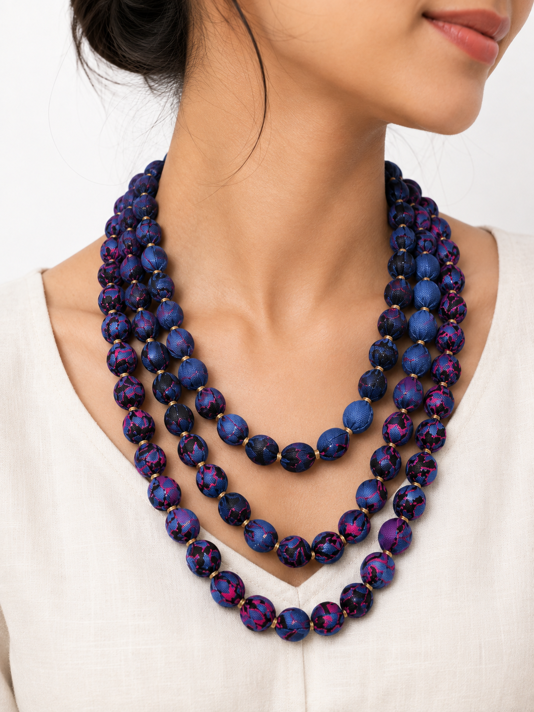 Midnight Bloom Fabric Bead Necklace