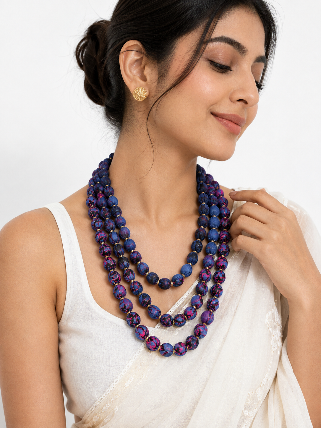 Midnight Bloom Fabric Bead Necklace