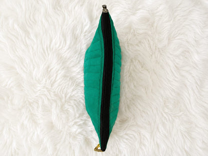 Emerald Green Quilted Cotton Cosmetic Pouch