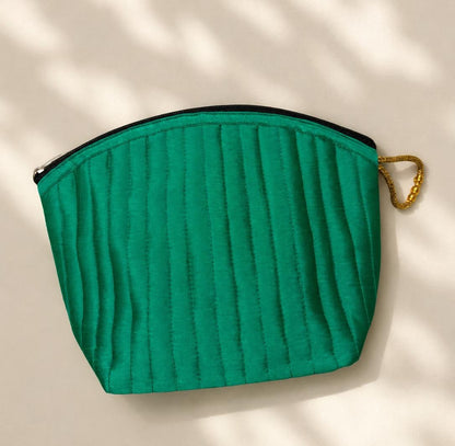 Emerald Green Quilted Cotton Cosmetic Pouch