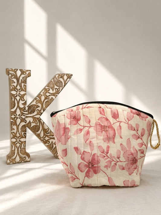 Blush Bloom Quilted Cosmetic Pouch
