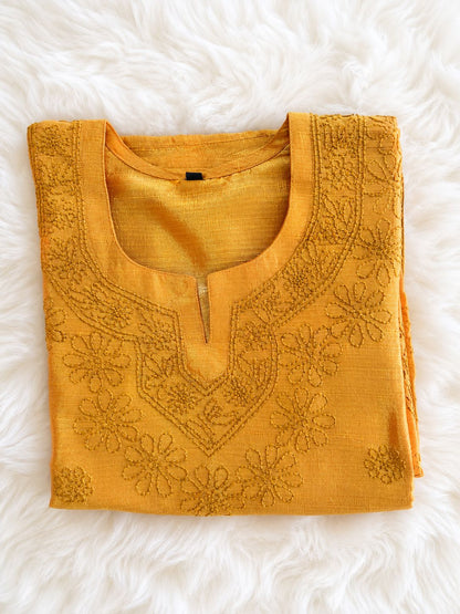 Golden Hand Embroidered Straight Kurti