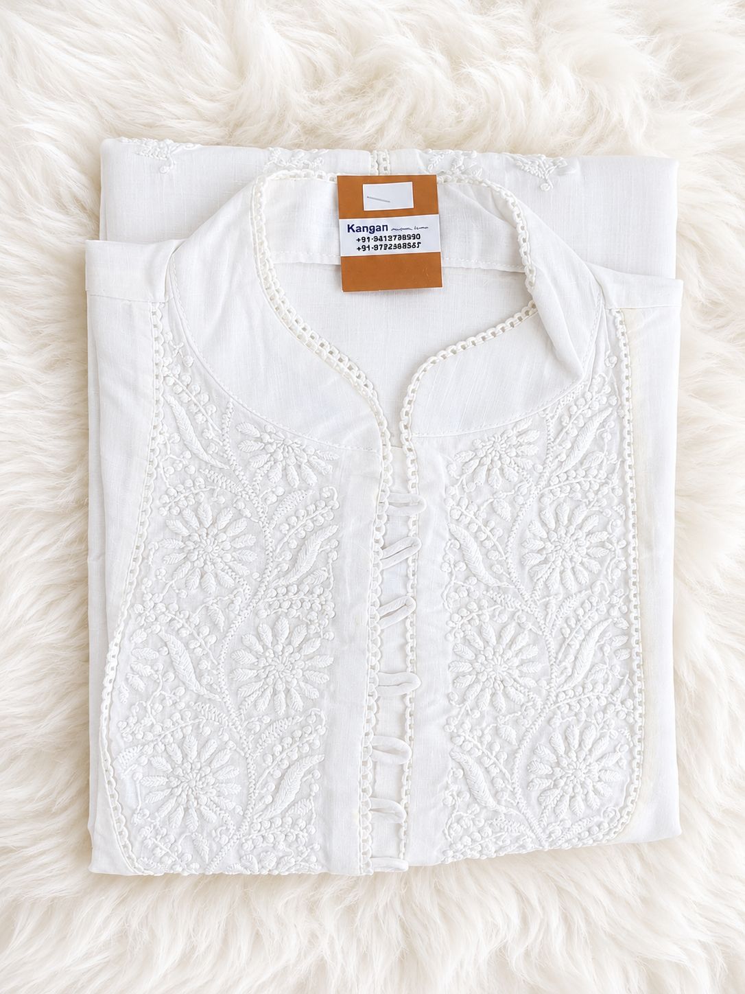 Ivory White Floral Chikankari Cotton Kurti