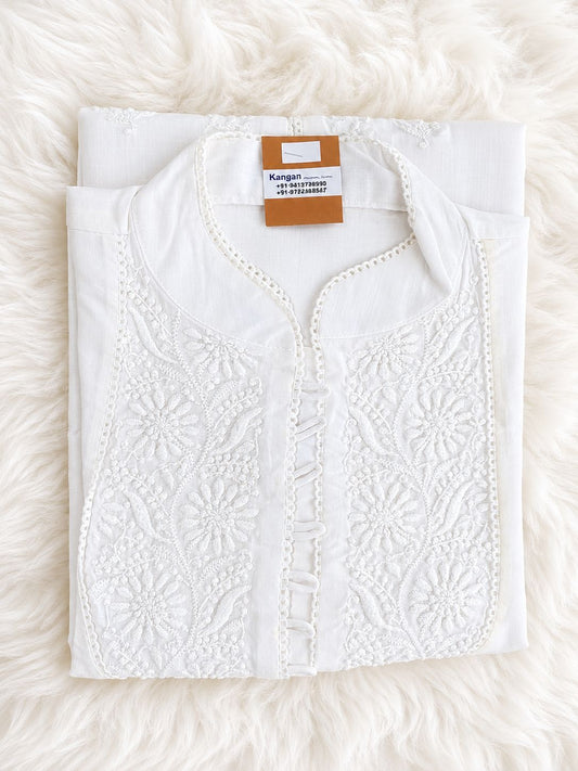 Ivory White Floral Chikankari Cotton Kurti