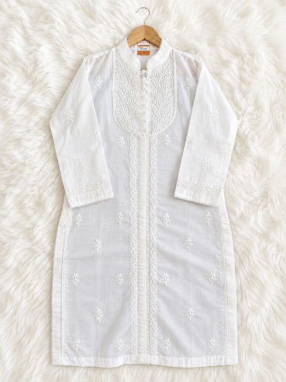 Ivory White Floral Chikankari Cotton Kurti