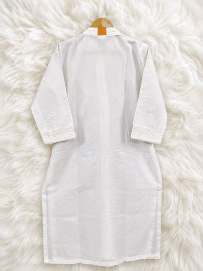 Ivory White Floral Chikankari Cotton Kurti