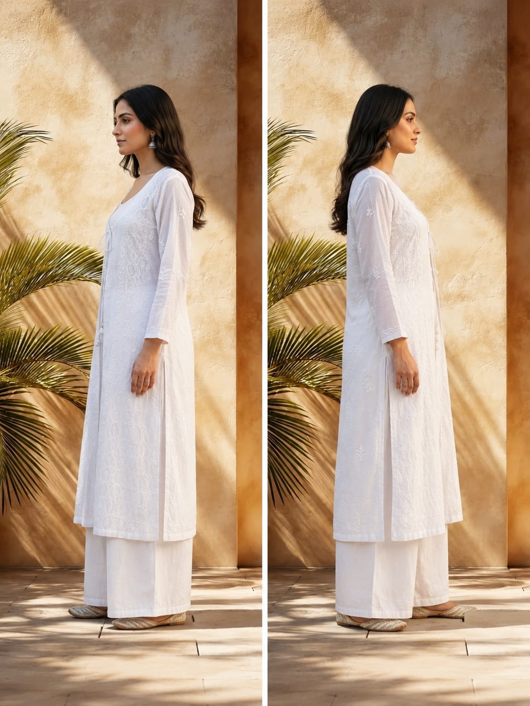 Ethereal White Embroidered Layered Kurti Set