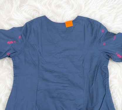 Midnight Blue Hand Embroidered Cotton Kurti