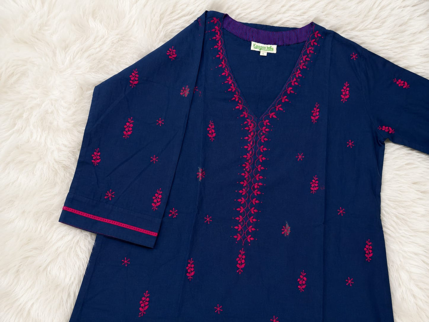 Midnight Blue Hand Embroidered Cotton Kurti