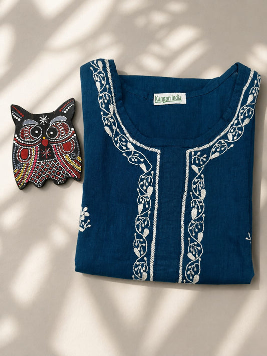 Royal Blue Chikankari Embroidered Kurti