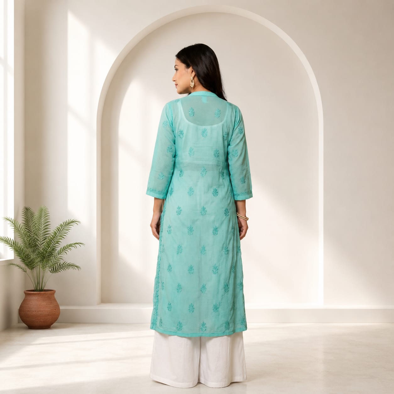 Serene Teal Embroidered Layered Kurti