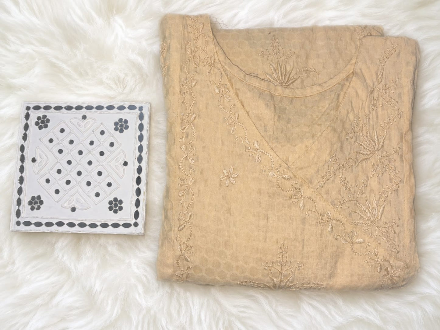 Ivory Beige Chikankari Cotton Kurti