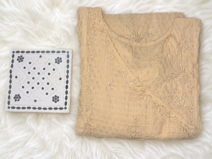 Ivory Beige Chikankari Cotton Kurti