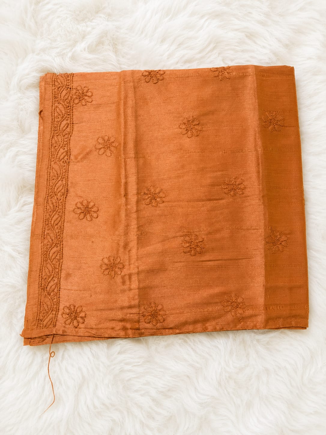 Rust Orange Handcrafted Chikankari silk Kurti