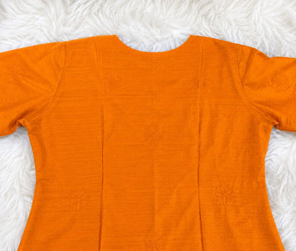 Rust Orange Handcrafted Chikankari silk Kurti