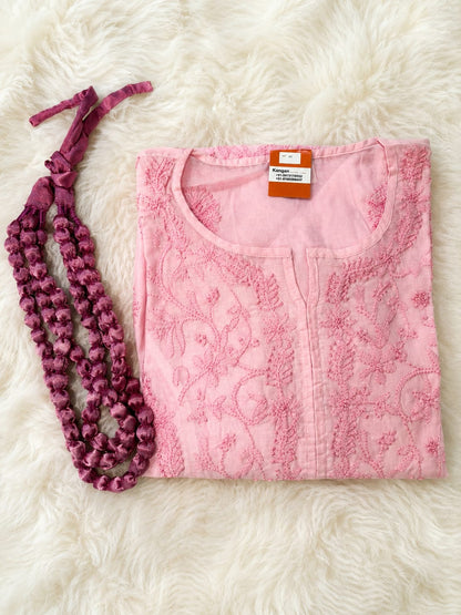 Blush Pink Floral Chikankari Kurti