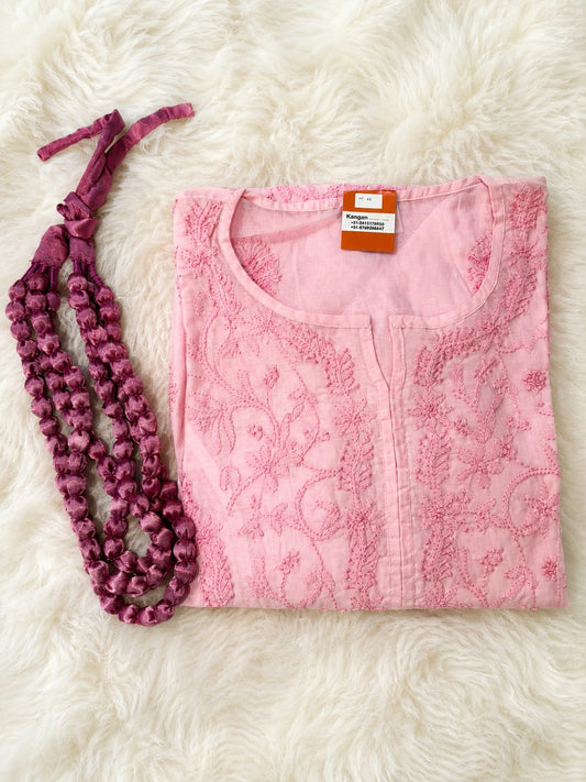 Blush Pink Floral Chikankari Kurti