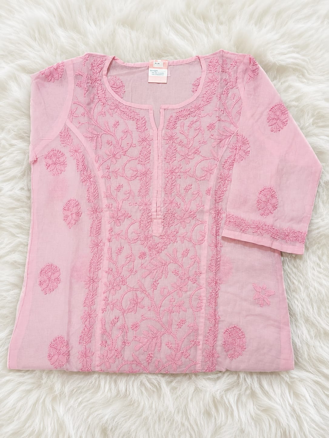 Blush Pink Floral Chikankari Kurti