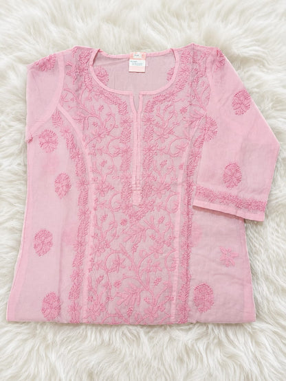 Blush Pink Floral Chikankari Kurti