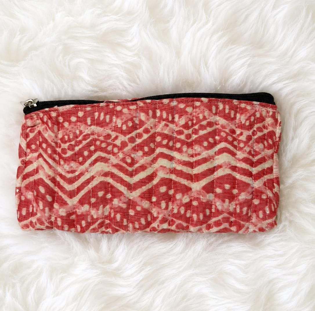 Handcrafted Red Batik Cotton Utility Pouch