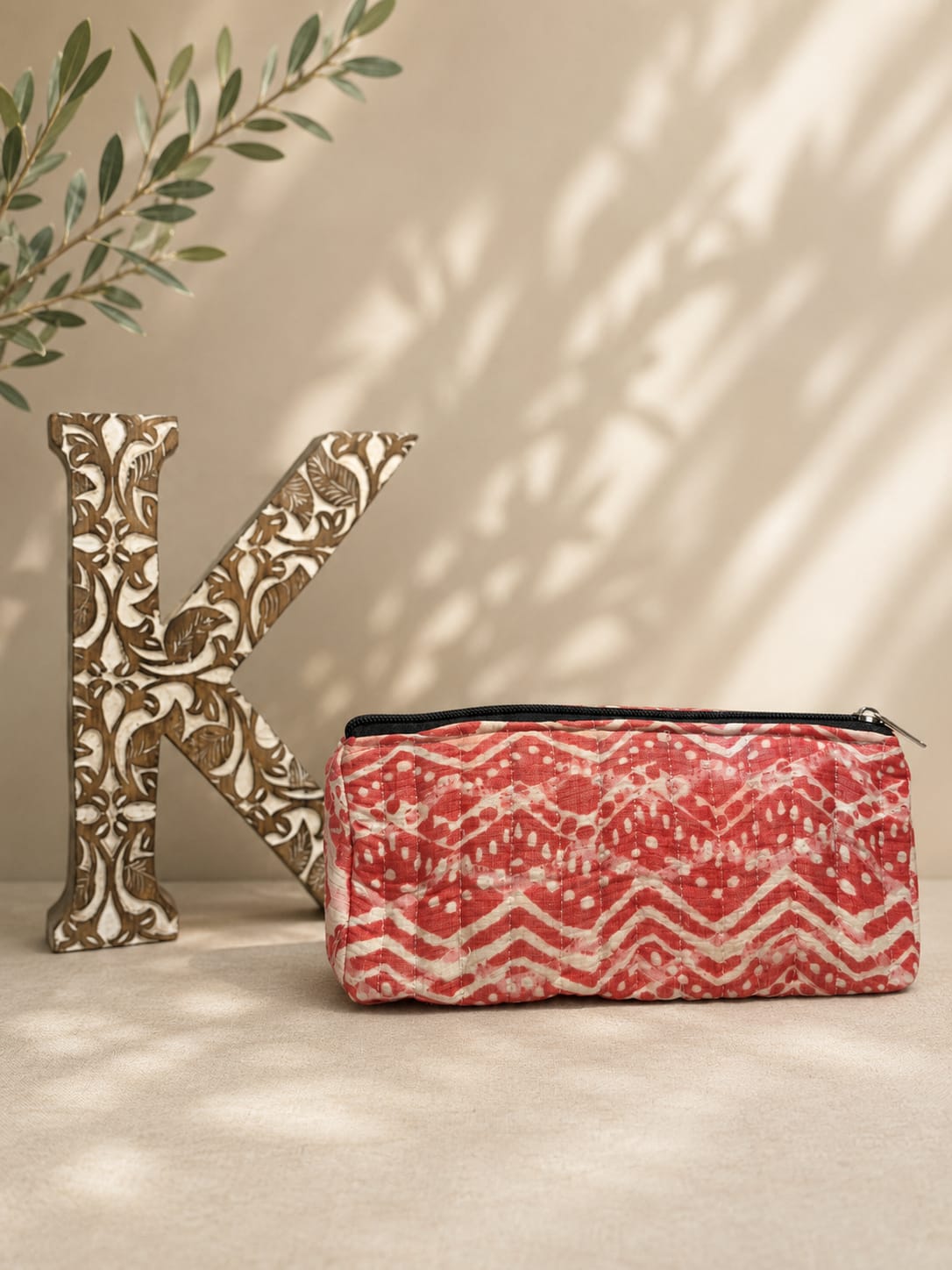 Handcrafted Red Batik Cotton Utility Pouch