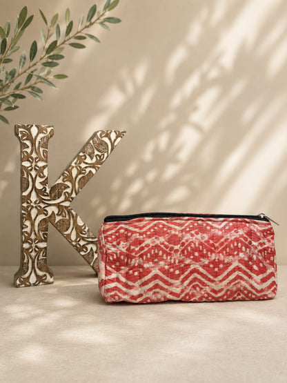 Handcrafted Red Batik Cotton Utility Pouch