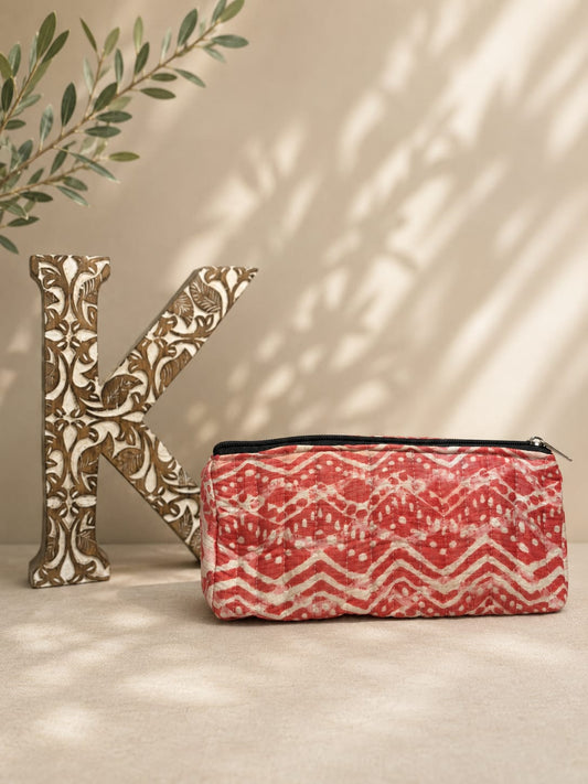Handcrafted Red Batik Cotton Utility Pouch
