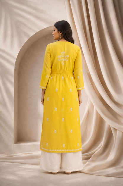 Radiant Sunshine Embroidered Layered Kurti
