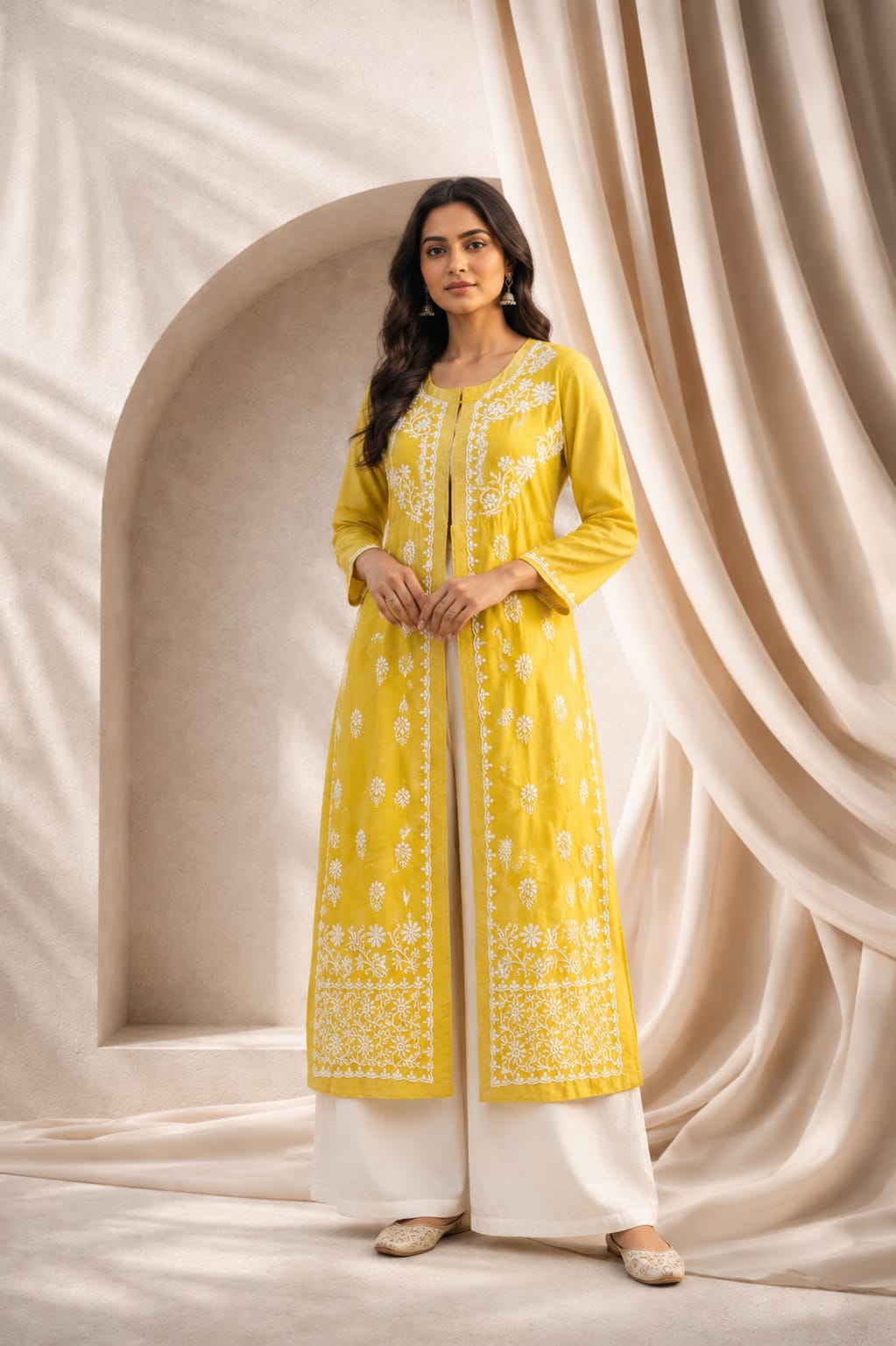 Radiant Sunshine Embroidered Layered Kurti
