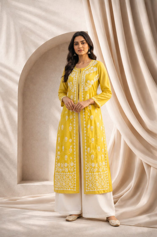 Radiant Sunshine Embroidered Layered Kurti