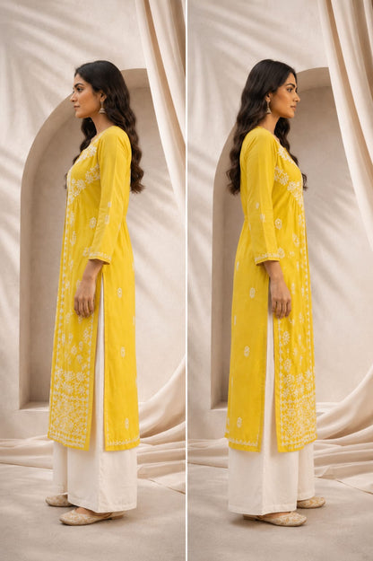 Radiant Sunshine Embroidered Layered Kurti