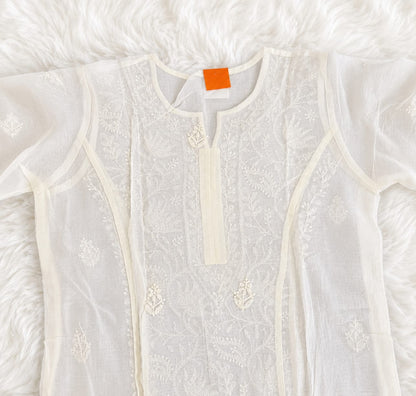 Ivory Yellowish White Premium Chikankari Kurti