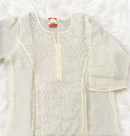 Ivory Yellowish White Premium Chikankari Kurti